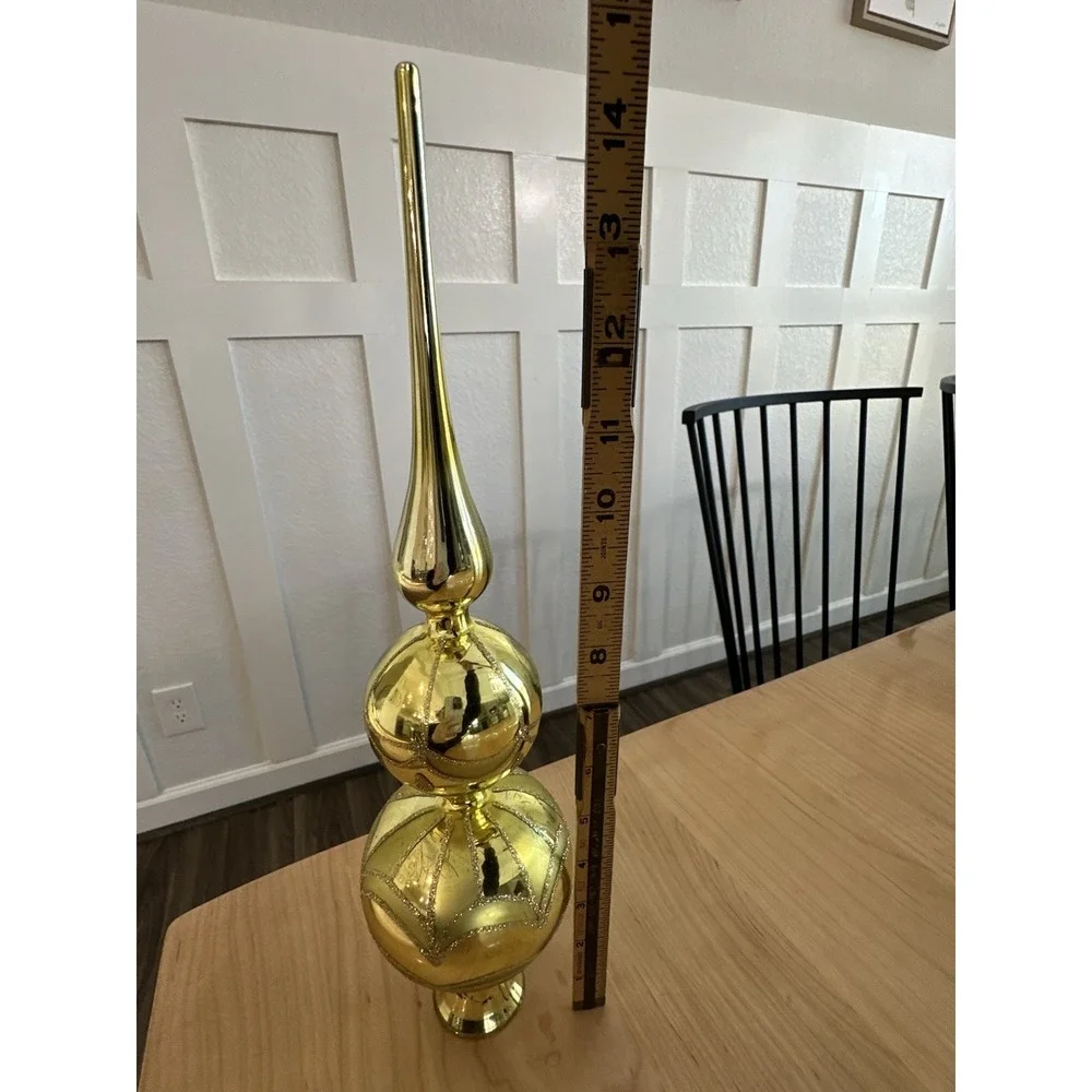 Vtg European Mercury Glass Gold Christmas Tree Topper 15in Glitter Finial 1950s